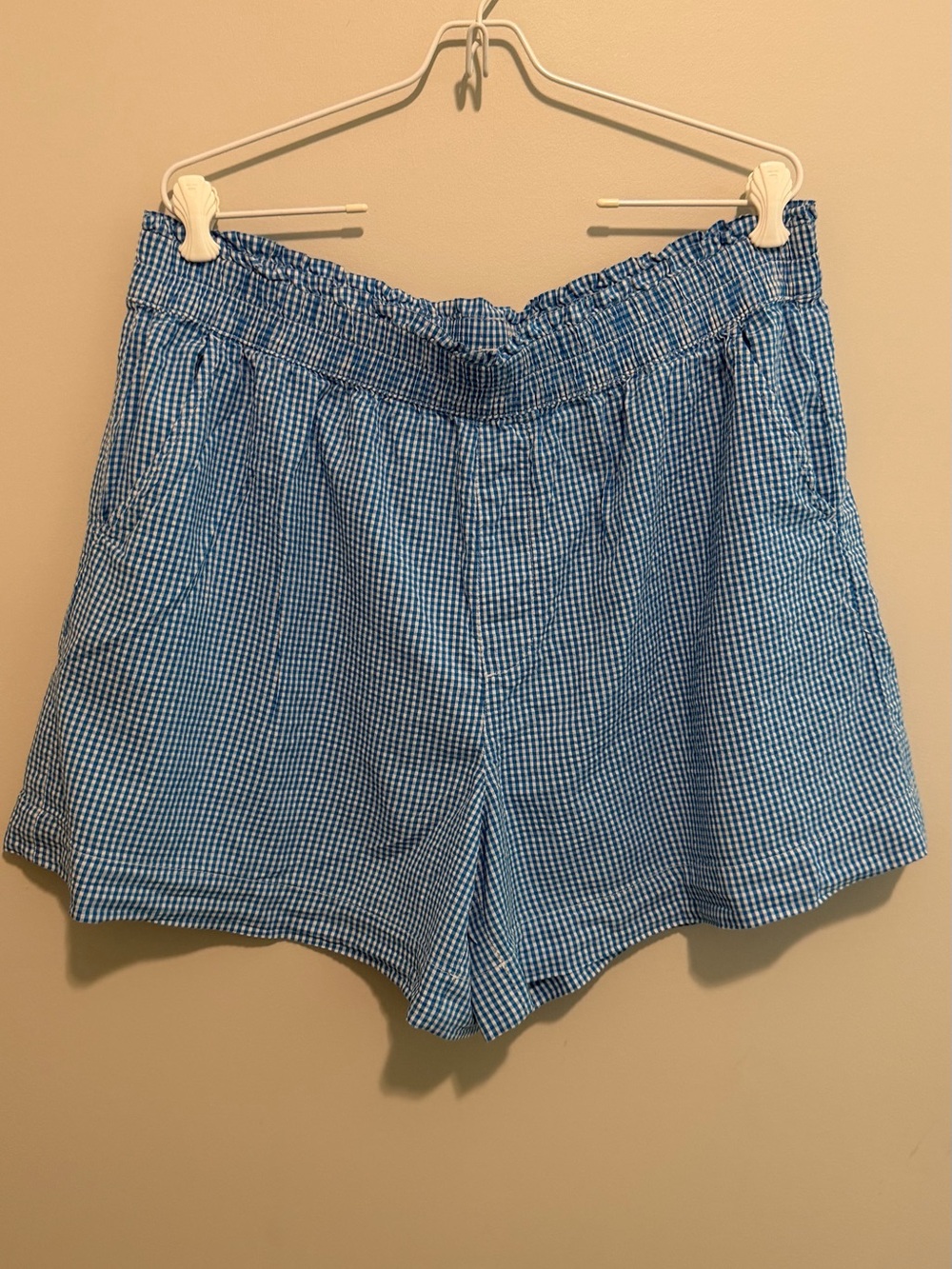 Blue Gingham Elastic-Waist Women’s Shorts